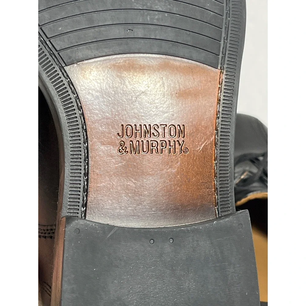 Johnston & Murphy Mens Black Leather Bicycle Toe Oxford Dress Shoes 20-4865 11M‎